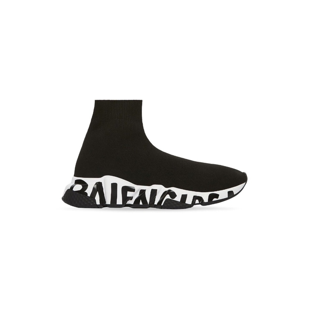 BALENCIAGA WOMEN'S SPEED RECYCLED KNIT GRAFFITI SNEAKER IN BLACK/WHITE - Size 9